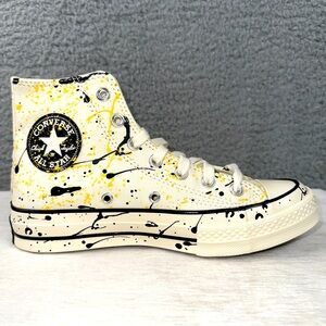 Converse Shoes Mens 5 Womens 7 Off-White Paint Splatter Chuck 70 Hi Sneakers NEW